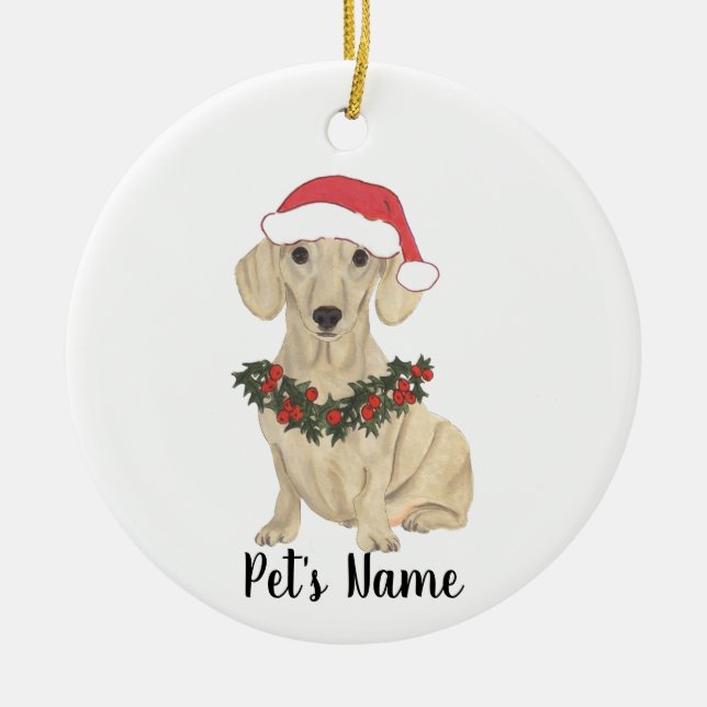Ornamento De Cerâmica Dachshund Creme Liso Natal Personalizado (Frente)