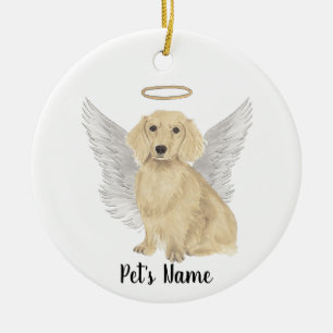 Ornamento De Cerâmica Dachshund de Cabelo Longo e Cremoso - Memória de S