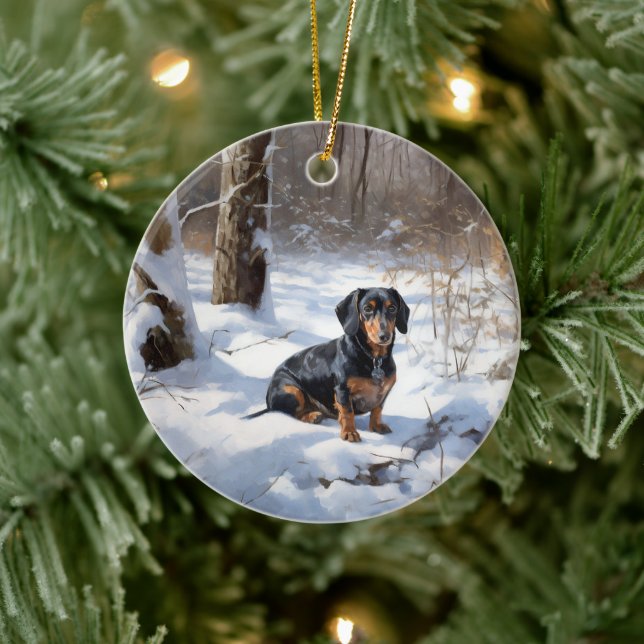 Ornamento De Cerâmica Dachshund Deixe-o nevar no Natal (Árvore)