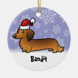 Ornamento De Cerâmica Dachshund do Natal (adicione seu nome de animais