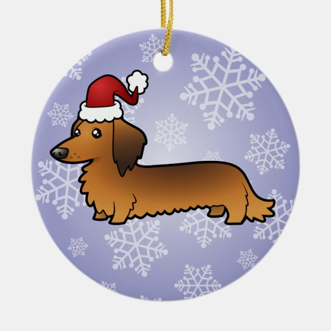 Ornamento De Cerâmica Dachshund do Natal (longhair) (Frente)