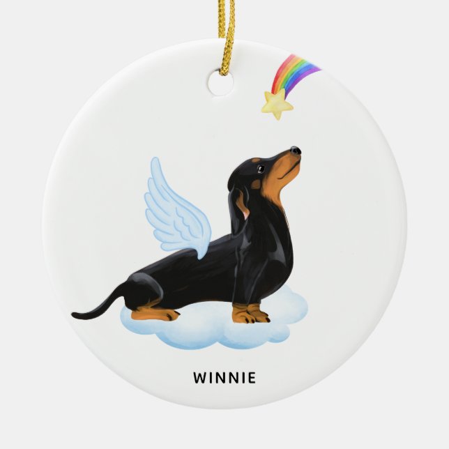 Ornamento De Cerâmica Dachshund Dog Angel Personalizou Memorial Pet (Frente)