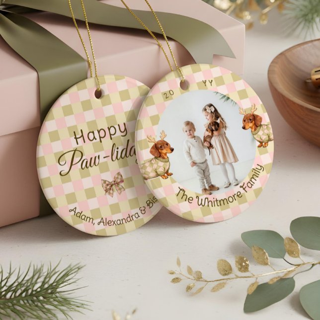 Ornamento De Cerâmica Dachshund Dog Christmas Checkered Sweater Photo (Dachshund Dog Christmas Checkered Sweater Photo Ceramic Ornament)