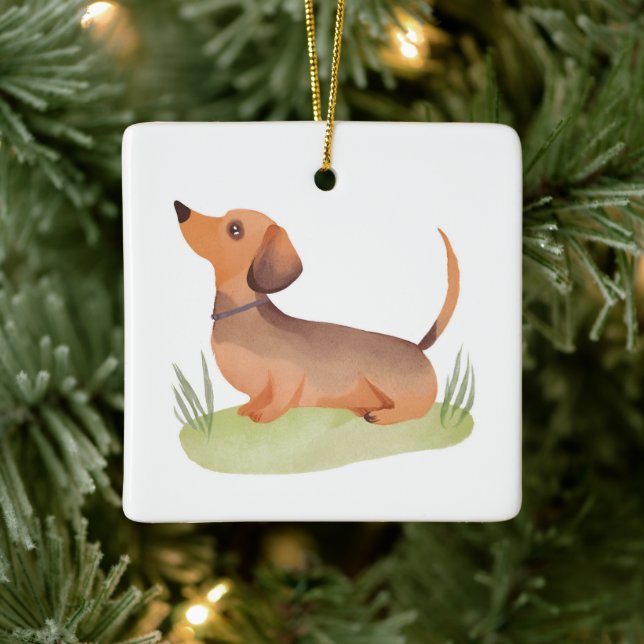Ornamento De Cerâmica Dachshund Dog | Dog Pet Watercolor (Árvore)