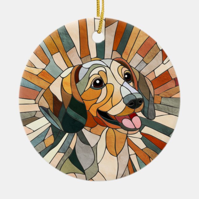 Ornamento De Cerâmica Dachshund dog - Doxie - mosaico colorido (Frente)