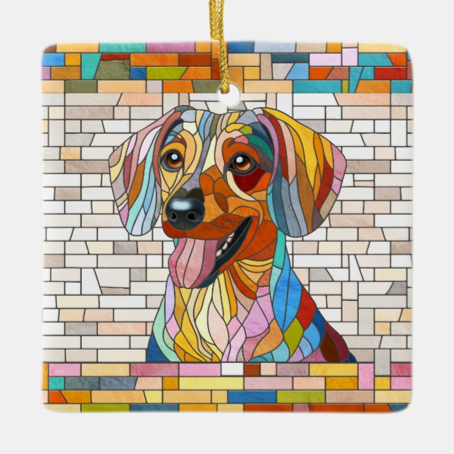 Ornamento De Cerâmica Dachshund dog - Doxie - mosaico colorido (Frente)
