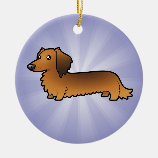 Ornamento De Cerâmica Dachshund dos desenhos animados (longhair) (Frente)