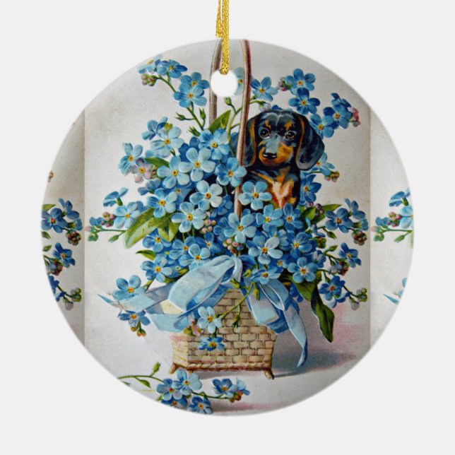 Ornamento De Cerâmica Dachshund e Forget-Me-Nots (Traseira)