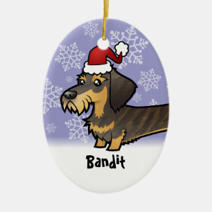 Ornamento De Cerâmica Dachshund engraçado do Natal (wirehair)