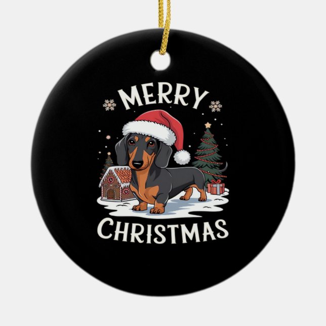 Ornamento De Cerâmica Dachshund Merry Christmas Classic T-Shirt (Frente)