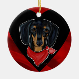 Ornamento De Cerâmica Dachshund no Dia dos Namorados