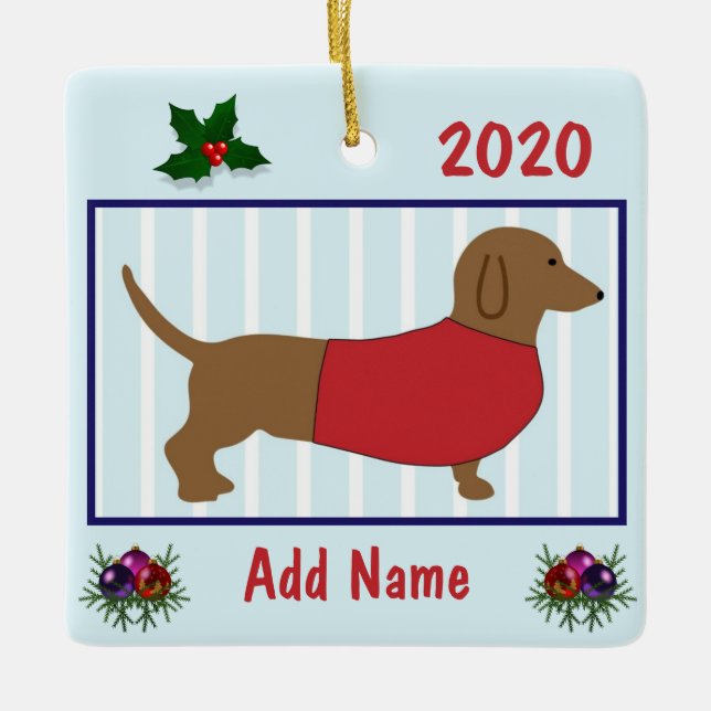Ornamento De Cerâmica Dachshund Personalizado - Doxie Puppy Dog - Vermel (Frente)