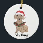 Ornamento De Cerâmica Dachshund Personalizado (Suave, Vermelho)<br><div class="desc">Faça a lista legal este ano com um ornamento personalizado do seu pequeno e suave elfo de dachshund vermelho favorito! Para os presentes mais doces,  emparelhe-o com um impressão de arte correspondente ou outro item da minha coleção!</div>
