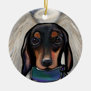 Ornamento De Cerâmica Dachshund Preto e Castanho