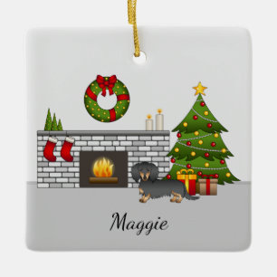 Ornamento De Cerâmica Dachshund Preto e Longo Cabelo - Sala de Natal