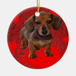 Ornamento De Cerâmica DACHSHUND Puppy com Corações