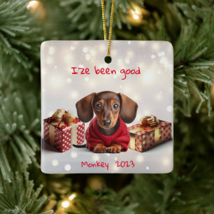 Ornamento De Cerâmica Dachshund Puppy Ornament Personalizado em Árvore