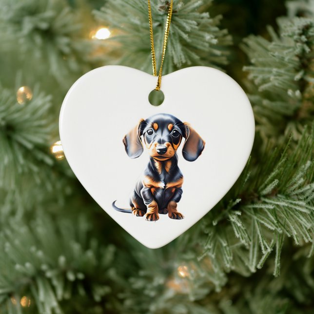 Ornamento De Cerâmica Dachshund Puppy Personalizado (Árvore)