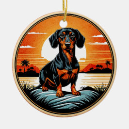 Ornamento De Cerâmica Dachshund Retro Sunset Dog Lover