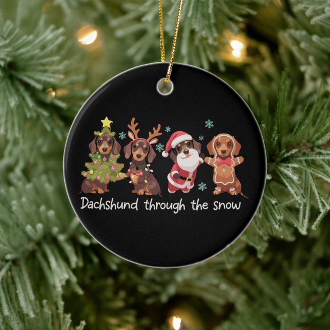 Ornamento De Cerâmica Dachshund Through The Snow Funny Christmas Dogs (Árvore)