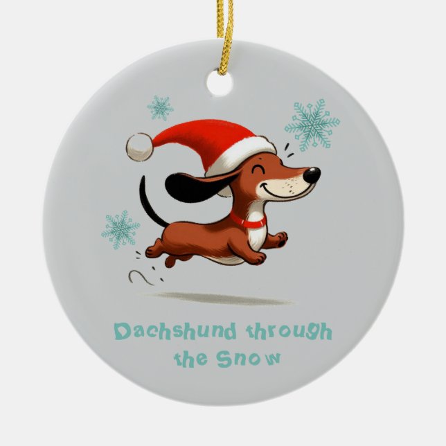 Ornamento De Cerâmica Dachshund through the Snow puppy dog Christmas (Frente)