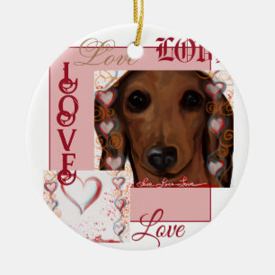 Ornamento De Cerâmica Dachshund Vermelho     