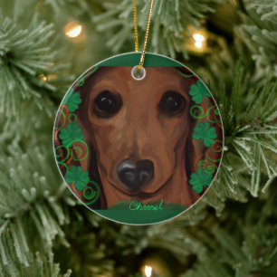 Ornamento De Cerâmica Dachshund Vermelho
