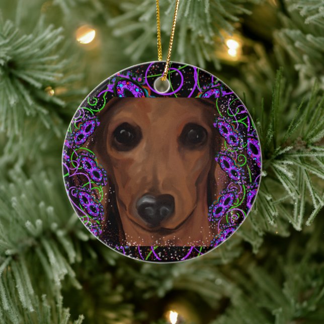 Ornamento De Cerâmica Dachshund Vermelho (Árvore)