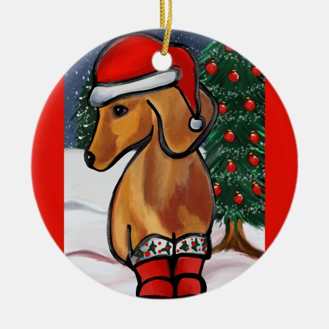 Ornamento De Cerâmica Dachshund Vermelho (Frente)
