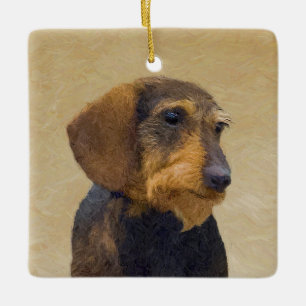 Ornamento De Cerâmica Dachshund (Wirehaired): Pintura original de cães