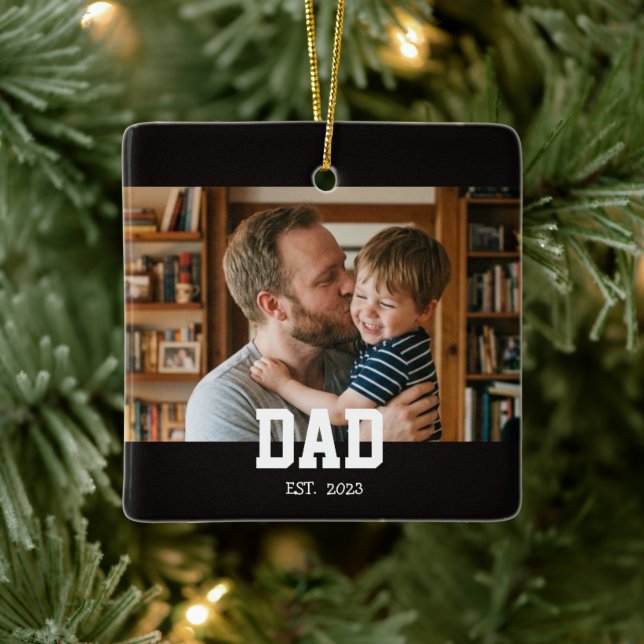 Ornamento De Cerâmica Dad Established Photo Father's Day Gift Black (Árvore)