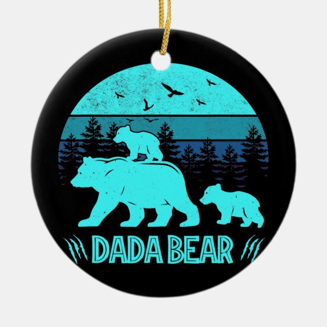 Ornamento De Cerâmica Dada Bear 2 Cubs Pai de Combinação Familiar Gêmea (Frente)