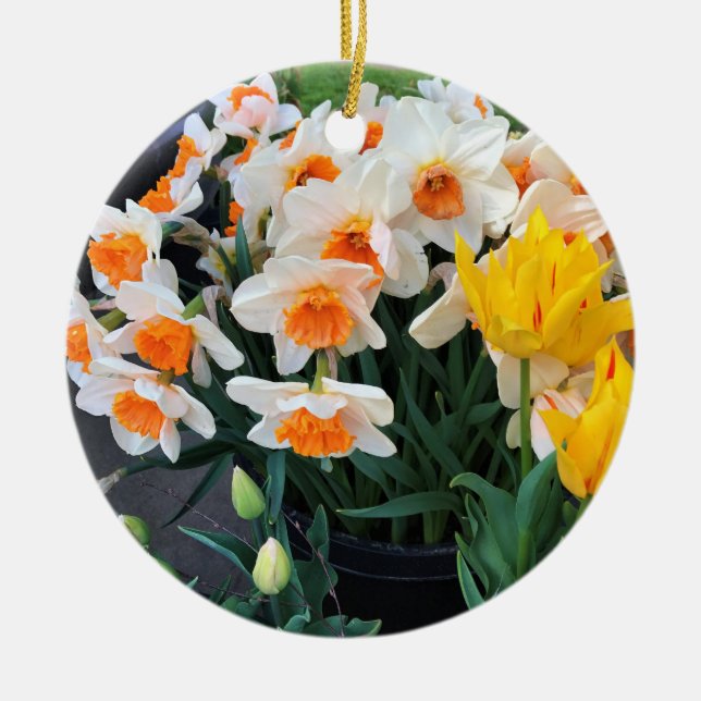 Ornamento De Cerâmica Daffodils & Tulips, Oregon (Frente)