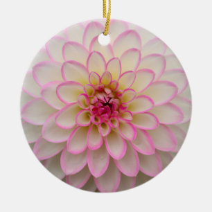 Ornamento De Cerâmica Dahlia Branca com Flor Rosa Escuro