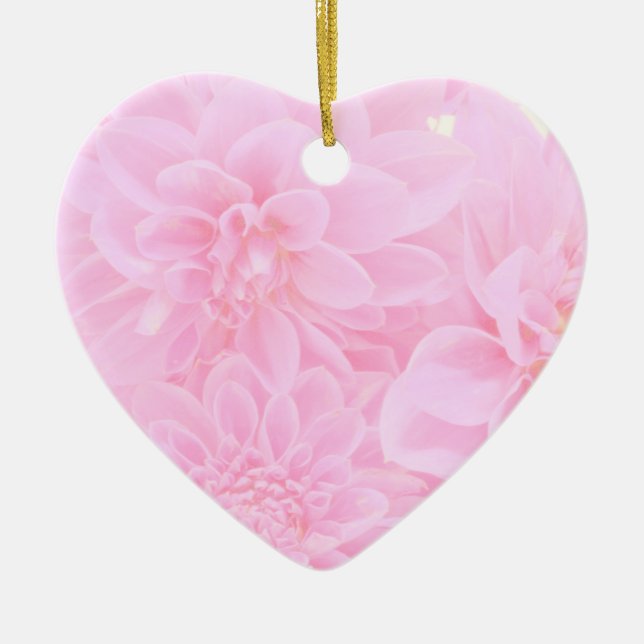 Ornamento De Cerâmica Dahlias Em Rosa Suave (Frente)