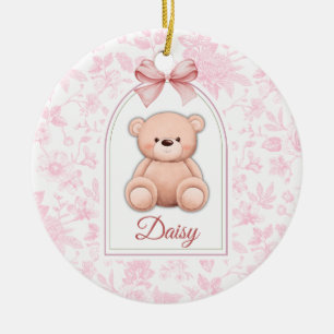 Ornamento De Cerâmica Daisy   Design de Enfermeiro de Urso Rosa Personal