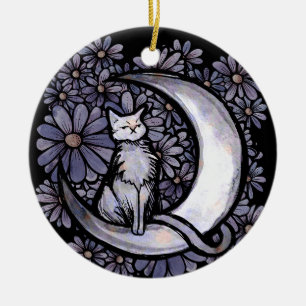 Ornamento De Cerâmica Daisy Moon Cat Art Floral Moonchild Cats