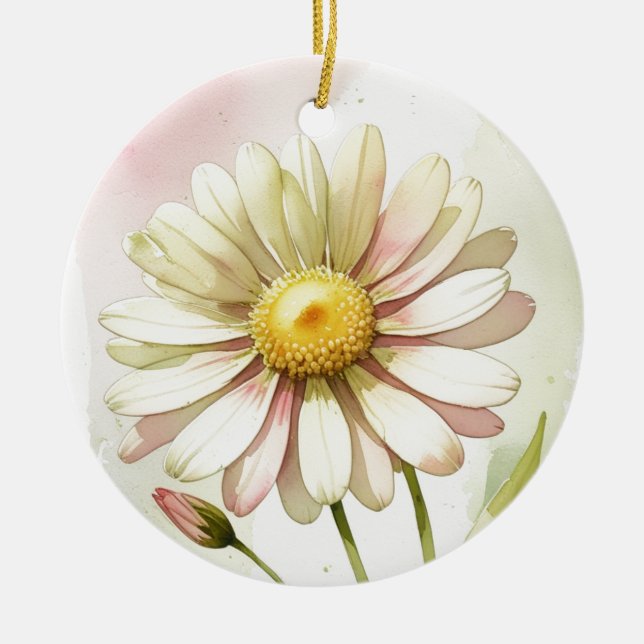 Ornamento De Cerâmica Daisy Watercolor Flower Modern Professional (Frente)