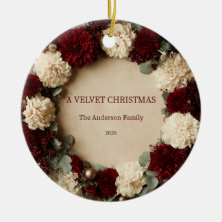 Ornamento De Cerâmica Dália de Natal em Veludo Personalizada para a Famí