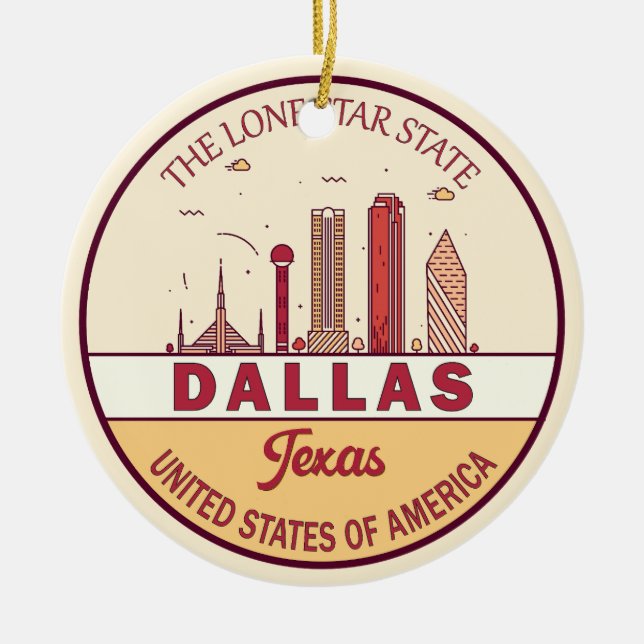 Ornamento De Cerâmica Dallas Texas City Skyline Emblem (Frente)