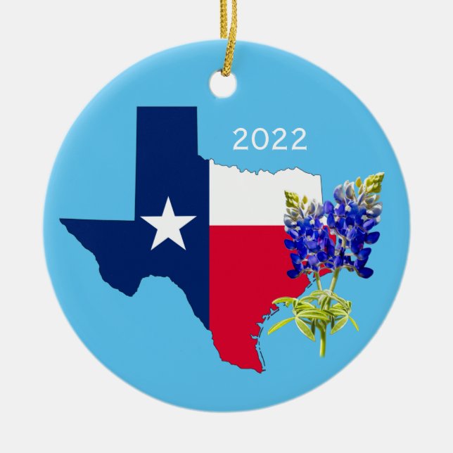 Ornamento De Cerâmica Dallas, Texas Outline e Bluebonnets Ornament (Frente)