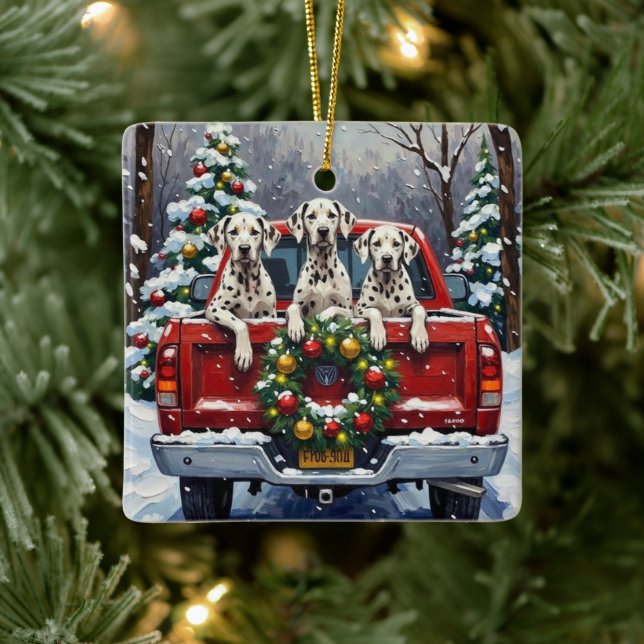 Ornamento De Cerâmica Dalmatian Christmas Red Truck Holiday (Árvore)