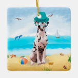 Ornamento De Cerâmica Dalmation Dog on Beach<br><div class="desc">Um cachorro bonito sentado na praia é uma ideia perfeita para alguém que ama essa raça de cachorro.</div>