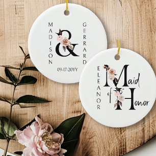 Ornamento De Cerâmica Dama de Honra Lembrança Boho Floral Letra