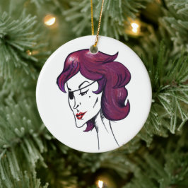 Ornamento De Cerâmica Dama Pirata Violeta Mulher Cabelo Roxo Desenho Art