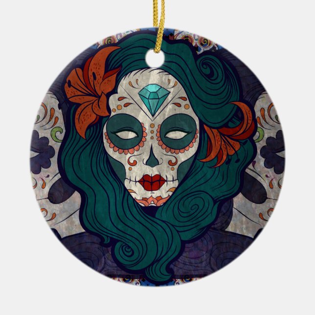 Ornamento De Cerâmica Damas Caveira (Frente)
