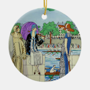 Ornamento De Cerâmica Damas Vintage dos anos 1920 na Regata de Corrida d