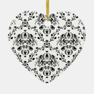 Ornamento De Cerâmica Damasco branco e preto