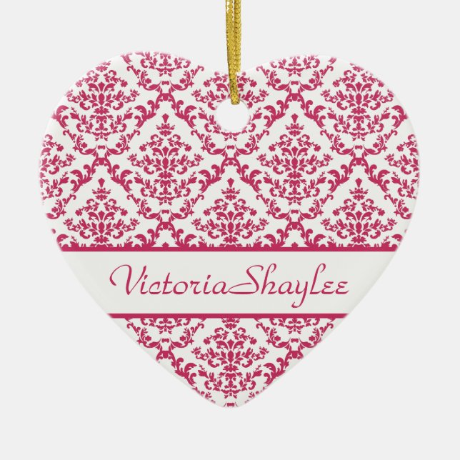 Ornamento De Cerâmica Damasco cor-de-rosa nº 4 personalizável (Frente)