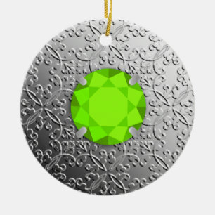 Ornamento De Cerâmica Damasco de prata com uma pedra preciosa do peridot